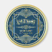 Art Deco Wedding Love & Bedankt Gold Blue Favor Magneet (Voorkant)