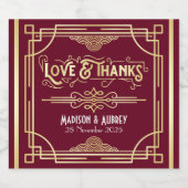 Art Deco Wedding Love & Bedankt Gold Burgundy Favo Likeurfles Etiket (Enkel label)