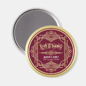Art Deco Wedding Love & Bedankt Gold Burgundy Favo Magneet (Voorkant / Achterkant)