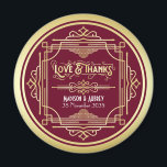 Art Deco Wedding Love & Bedankt Gold Burgundy Favo Magneet<br><div class="desc">Creëer uw eigen unieke Art Deco-stijl, geweldig Gatsby-geïnspireerd design met abstracte geometrische versieringen en een gouden patroon met een ongerepte achtergrond. Een elegant, klassiek, genderneutraal ontwerp voor het hele seizoen, ideaal voor het onderscheiden van koppels die iets anders willen dan de gebruikelijke vrouwelijke, florale, pasteltoned trouwpapieren suites. Ook geweldig voor...</div>