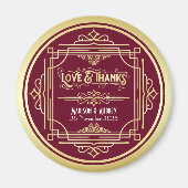 Art Deco Wedding Love & Bedankt Gold Burgundy Favo Magneet (Voorkant)