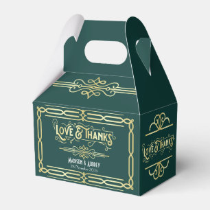 Art Deco Wedding Love & Bedankt Gold Green Favor Bedankdoosjes