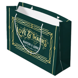 Art Deco Wedding Love & Bedankt Gold Green Favor Groot Cadeauzakje