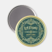 Art Deco Wedding Love & Bedankt Gold Green Favor Magneet (Voorkant / Achterkant)