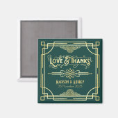Art Deco Wedding Love & Bedankt Gold Green Favor Magneet (Voorkant / Achterkant)