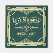 Art Deco Wedding Love & Bedankt Gold Green Favor Magneet (Voorkant)