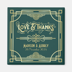 Art Deco Wedding Love & Bedankt Gold Green Favor Magneet