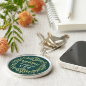 Art Deco Wedding Love & Bedankt Gold Green Favor Sleutelhanger (Zijkant)