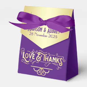 Art Deco Wedding Love & Bedankt Gold Paars Favor Bedankdoosjes