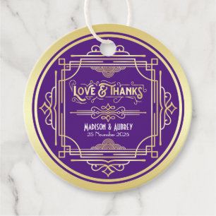 Art Deco Wedding Love & Bedankt Gold Paars Favor Bedankjes Labels