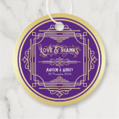 Art Deco Wedding Love & Bedankt Gold Paars Favor Bedankjes Labels (Voorkant)