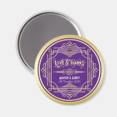 Art Deco Wedding Love & Bedankt Gold Paars Favor Magneet (Voorkant / Achterkant)