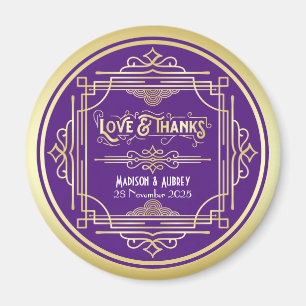 Art Deco Wedding Love & Bedankt Gold Paars Favor Magneet