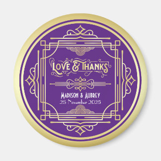 Art Deco Wedding Love & Bedankt Gold Paars Favor Magneet