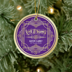 Art Deco Wedding Love & Bedankt Gold Royal Blue Keramisch Ornament