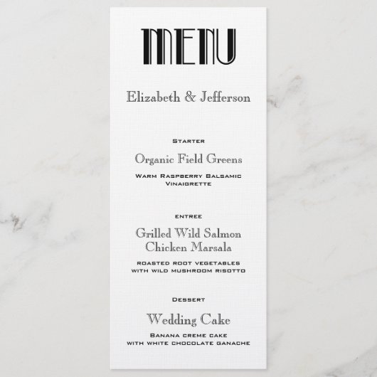 Art Deco Wedding Menu Kaart (Voorkant)