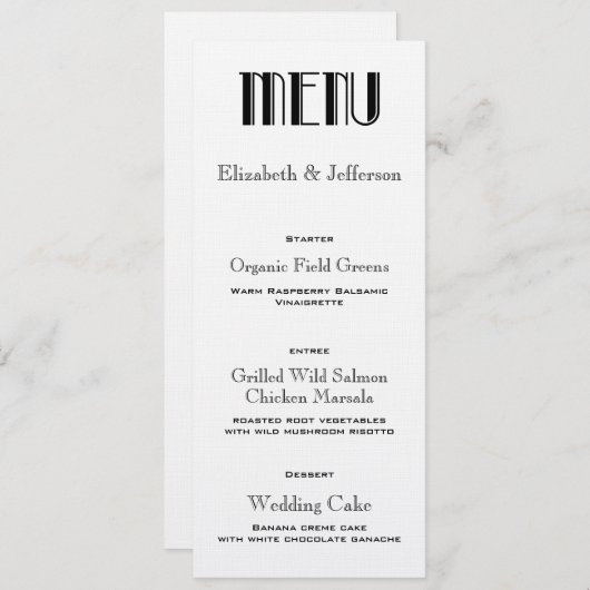 Art Deco Wedding Menu Kaart (Voorkant / Achterkant)