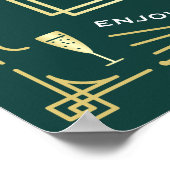 Art Deco Wedding Open Bar Menu Gold Green Party Poster (Hoek)