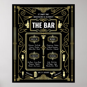 Art Deco Wedding Party Bar Wine Beer Liquor Menu Poster