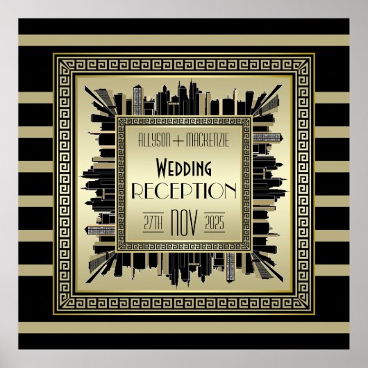 Art Deco Wedding Reception Champagne Gold Gatsby Poster (Voorkant)