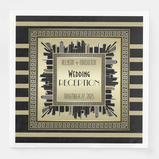 Art Deco Wedding Reception Champagne Gold Gatsby Servet (Voorkant)