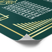 Art Deco Wedding Reception Green Seating Chart Poster (Hoek)