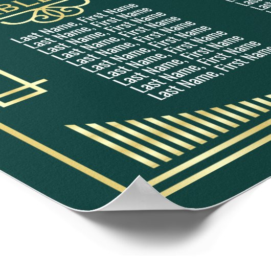 Art Deco Wedding Reception Green Seating Chart Poster (Hoek)