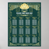 Art Deco Wedding Reception Green Seating Chart Poster (Voorkant)