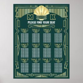 Art Deco Wedding Reception Green Seating Chart Poster