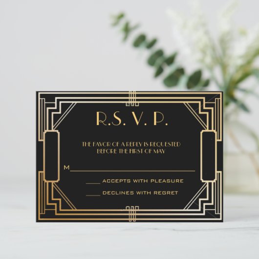 Art Deco Wedding Response Kaarten RSVP (Staand voorkant)