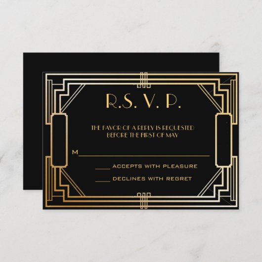 Art Deco Wedding Response Kaarten RSVP (Voorkant / Achterkant)