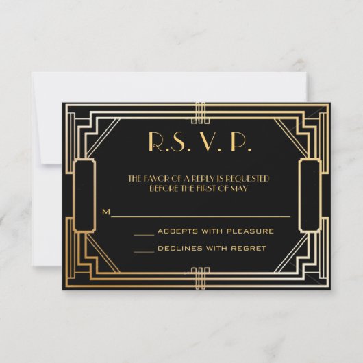 Art Deco Wedding Response Kaarten RSVP Kaartje (Voorkant)