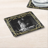 Art Deco Wedding Save the Date Add Your Photo Gold Kartonnen Onderzetters (Schuin)
