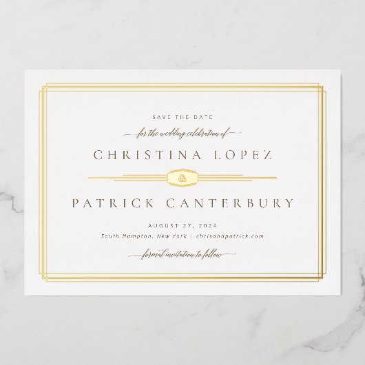 Art Deco Wedding Save the Date Folie Uitnodiging (Voorkant)