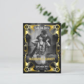 Art Deco Wedding Save the Date Gold & Black Photo Aankondigingskaart (Staand voorkant)