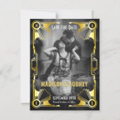 Art Deco Wedding Save the Date Gold & Black Photo Magnetische Uitnodiging (Voorkant)