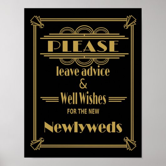 Art Deco Wedding-teken Gold en zwarte wensen Poster (Voorkant)