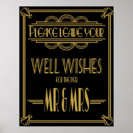 Art Deco Wedding-teken Gold en zwarte wensen Poster