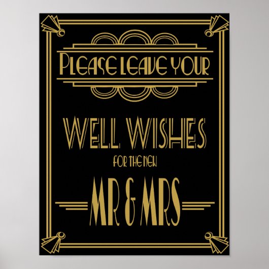 Art Deco Wedding-teken Gold en zwarte wensen Poster (Voorkant)
