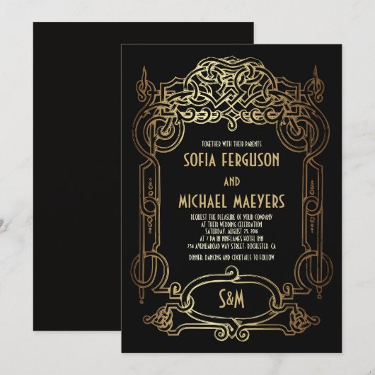 Art Deco Wedding Uitnodiging (Voorkant / Achterkant)