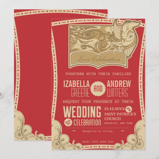 Art Deco Wedding Uitnodiging (Voorkant / Achterkant)