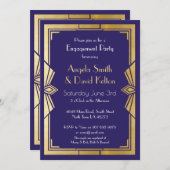 Art Deco Wedding Verloving Gatsby Navy Uitnodiging (Voorkant / Achterkant)