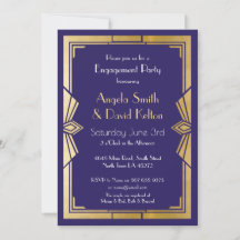 Art Deco Wedding Verloving Gatsby Navy Uitnodiging