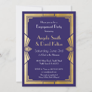 Art Deco Wedding Verloving Gatsby Navy Uitnodiging