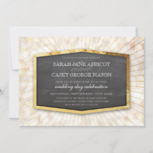 ART DECO WEDING Gold sunburst grijs bokeh crème Kaart