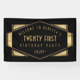 Art Deco Welkom 21e verjaardag Gold Black Spandoek