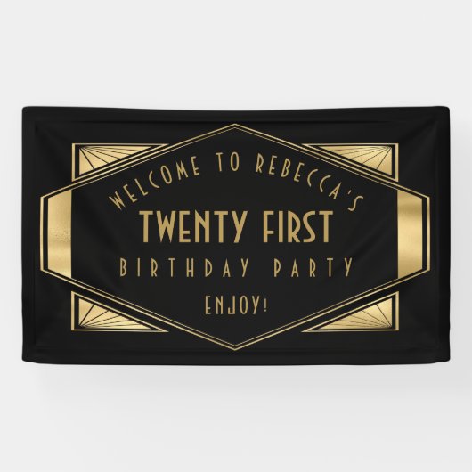 Art Deco Welkom 21e verjaardag Gold Black Spandoek (Horizontaal)