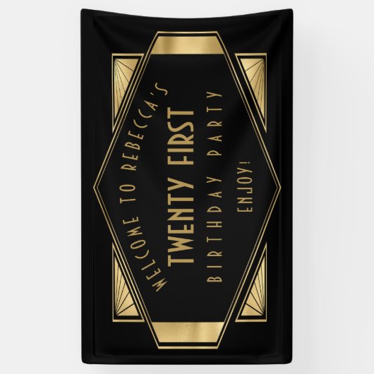 Art Deco Welkom 21e verjaardag Gold Black Spandoek (Verticaal)