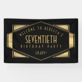 Art Deco Welkom 70ste Verjaardagsfeestje Goud Zwar Spandoek (Horizontaal)