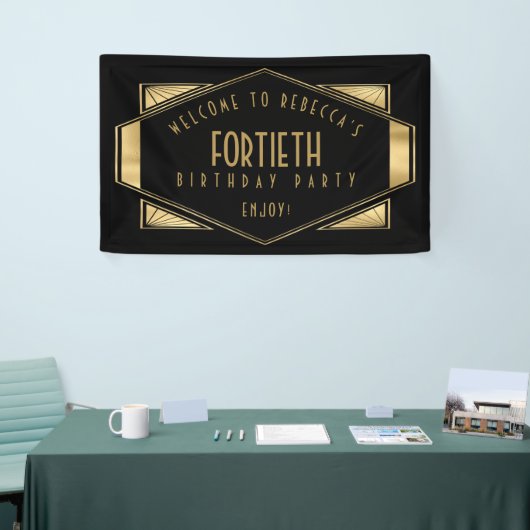 Art Deco Welkom bij 40e verjaardagsfeestje Goud Zw Spandoek (Beurs)